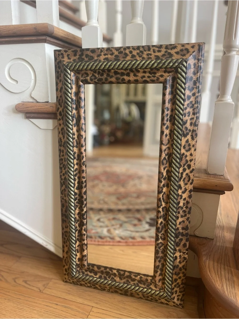 Ornate Decorative Leopard Print and Gold Trimmed Wall Mirror 14x26”